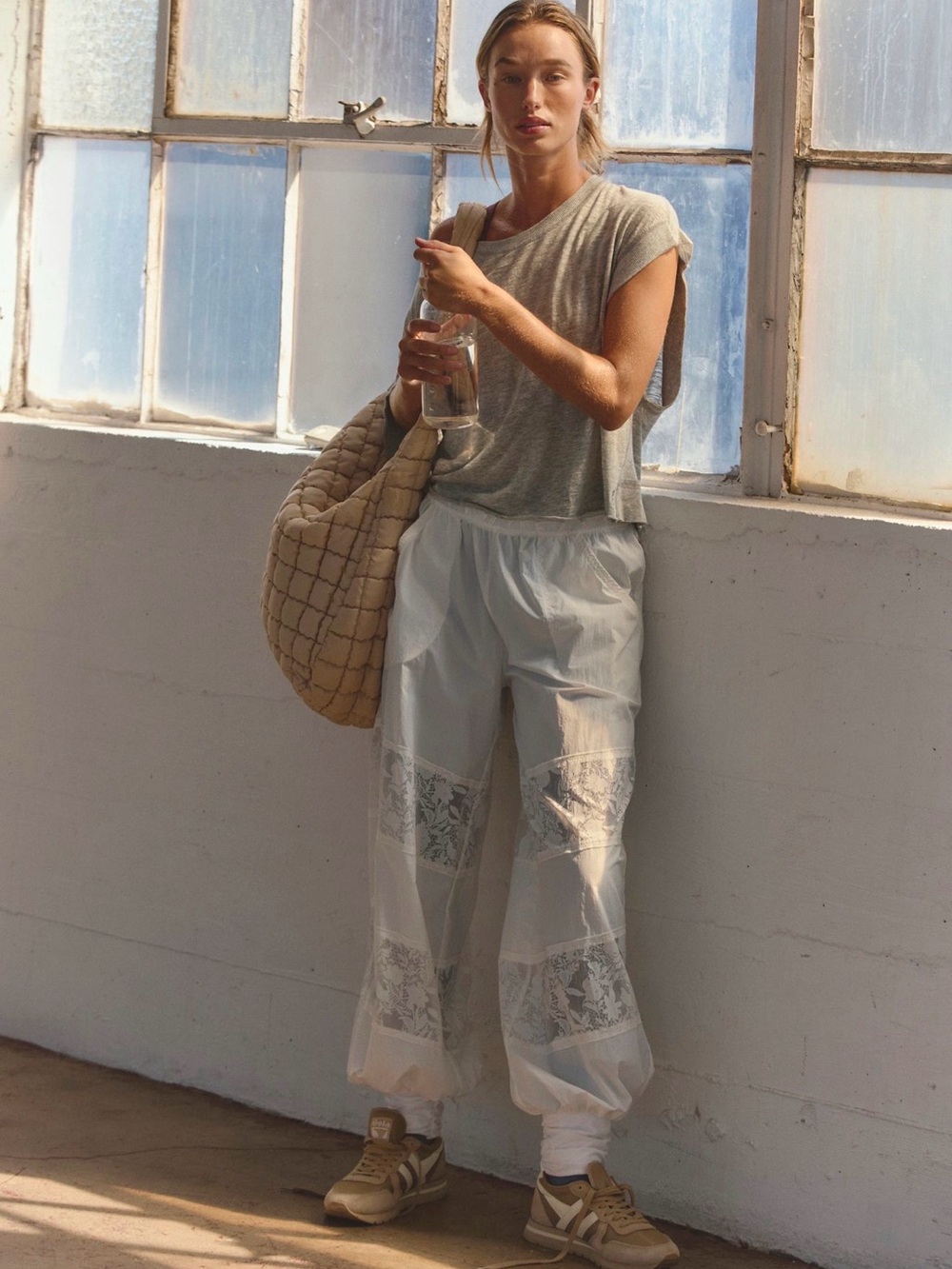 Free People Movement Counting Stars White Lace-Panel Jogger Pants